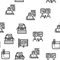 Journalist Reporter Seamless Pattern Vector Thin Line. Illustrations