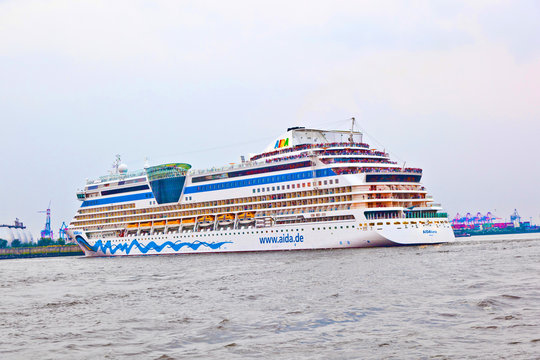 amous cruise liner AIDA leaves the harbor