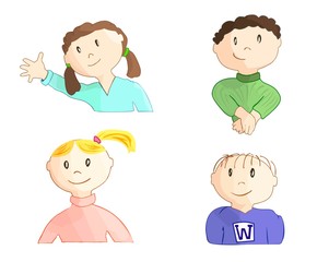  children set.boys and girls with different facial expressions. color images isolated on white.