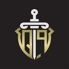 Obraz premium QP Logo monogram with sword and shield combination isolated with gold colors