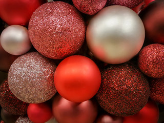 Various colorful and glittering Christmas tree baubles