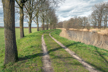 Landscape with two wheel tracks on the country road