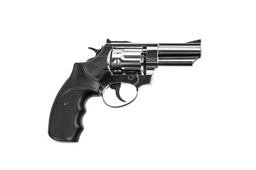 silver gun revolver isolate on white background. Weapons for sports and self-defense.