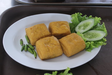 Fried yellow tofu is a traditional Indonesian food made from soybeans