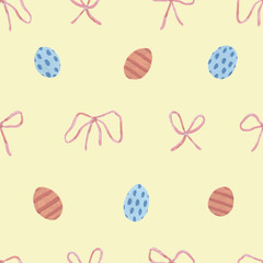 Happy Easter egg background. Paschal bunny. Yellow Easter eggs seamless pattern. Holidays banner. Easter celebration blush flowers. Gift wrap wallpaper. Blossom April decorative floral composition. 