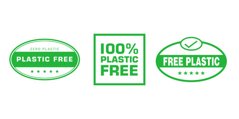 Set of plastic free green eco friendly design elements. Zero plastic. Vector illustration.