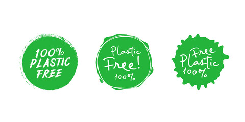 Set of plastic free green eco friendly design elements. Vector illustration.