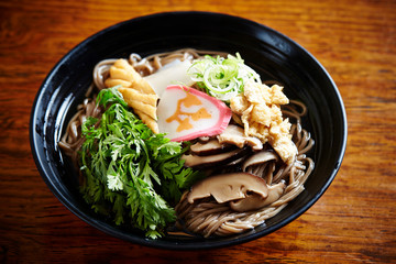 Korean hot soba noodle soup