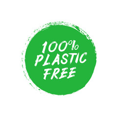 Plastic free 100 percent green sign, brush spot. Eco friendly concept design element. Vector illustration.