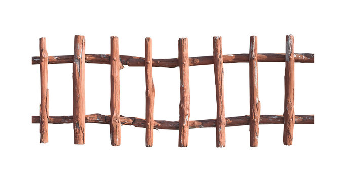 Timber fence or decorative wooden fence isolated on white background. Object with clipping path