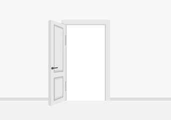 Open white door. Vector illustration.