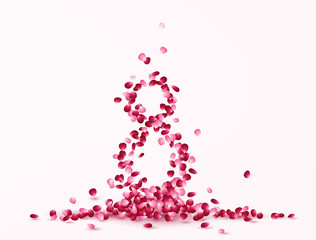 Rose flower petals background. Vector pink floral symbol of 8 March for Happy Women 's Day greeting card design..
