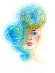 Naklejka premium beautiful woman. fashion illustration. watercolor painting