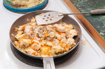 chicken slices cooked in a creamy sauce