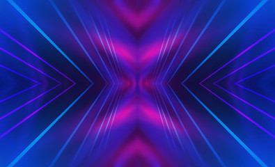 Fototapeta premium Dark abstract futuristic background. Neon lines glow. Neon lines, shapes. Multi-colored glow, blurry lights, bokeh. Empty stage background