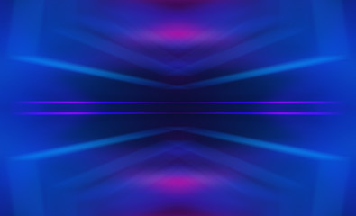 Dark abstract futuristic background. Neon lines glow. Neon lines, shapes. Multi-colored glow, blurry lights, bokeh. Empty stage background