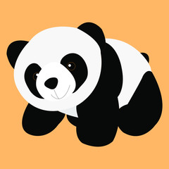 The Panda tilted his neck and smile on orange background.