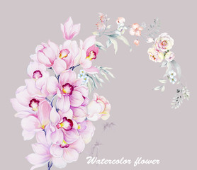 Watercolor flowers set,Floral background for fashion prints. Design for textile, wallpapers, wrapping, paper. Spring flowery texture