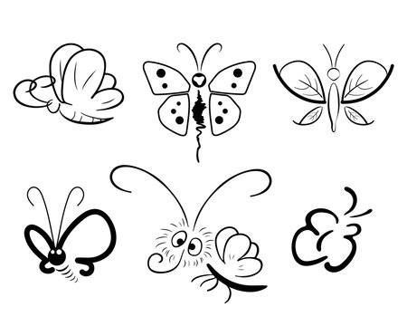 Cute butterflies set. Vector illustration.