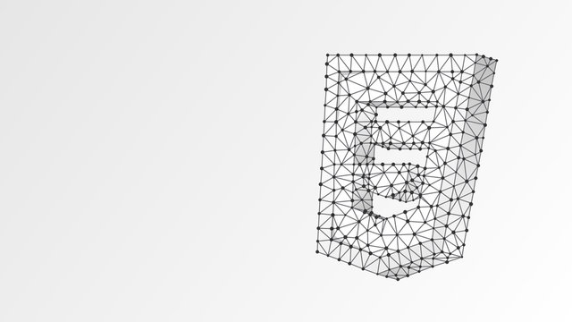 Hypertext Markup Language, html coding sign. Abstract, digital, wireframe, low poly mesh, vector white origami 3d illustration. Device, programming, developing concept. Triangle, line dot