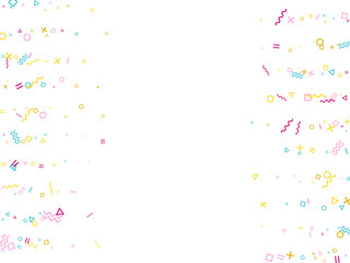 Geometric confetti background with triangle, circle, square shapes, chevron and wavy lines