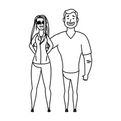 young man with rude woman characters