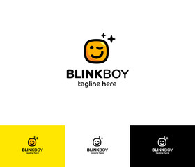 Emoji Blink Boy Logo.  Blink boy logo is positive emoji with squared head;)