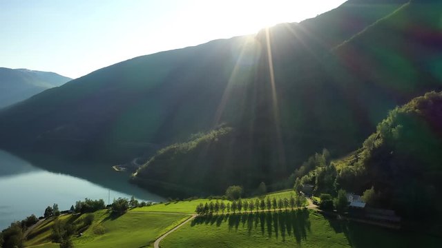 Aurlandsfjord Town Of Flam at dawn.