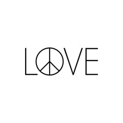 Love text with peace symbol vector illustration.