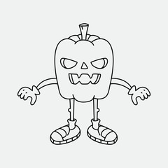 coloring page outline of pumpkin character in black and white