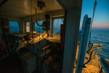 Captain's cabin of a fishing vessel. Ukraine, Sea of Azov, industrial fishing