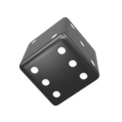 Black dice for games and casinos, 6 points, 3D illustration.