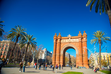 Fototapeta na wymiar BARCELONA, SPAIN - January 30, 2019: Arc de Triunfo is located in Barcelona, Spain. Barcelona is known as a big tourist destination. .