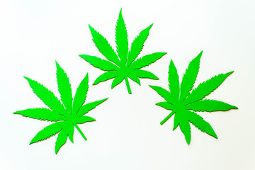 Fototapeta na wymiar Green leaf of cannabis. Cannabis medical products isolated on white. CBD. Medical marijuana concept.