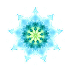 Delicate watercolor mandala star pattern isolated on white background. Kaleidoscope effect.