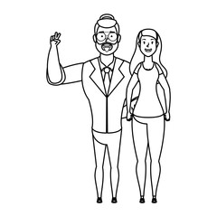 young man bearded with woman characters