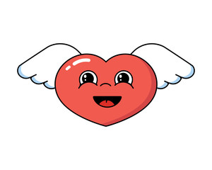 Heart with wings. Flat Style Vector IllustrationSmiling red heart with wings, an angel. Love.