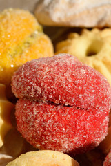 Powdered sugar cookies closeup. Shallow depth of field