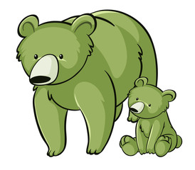 Green grizzly bears on white background