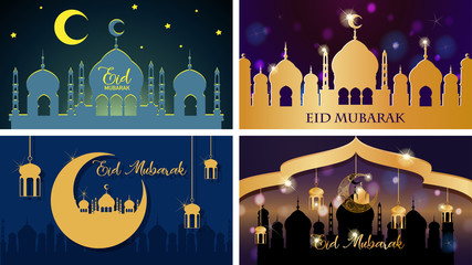 Four background designs for Muslim festival Eid Mubarak