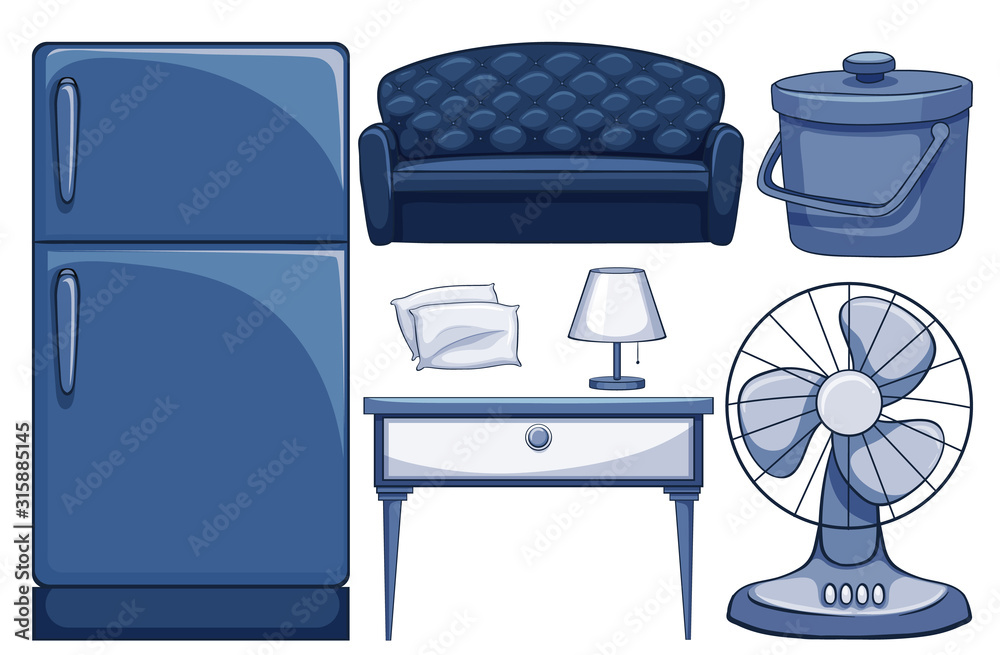 Sticker isolated set of furnitures and appliances