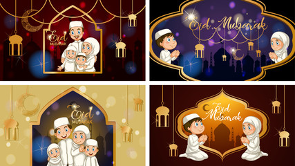 Four background designs for Muslim festival Eid Mubarak