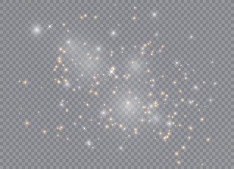 Light glow effect stars. Vector sparkles on transparent background. Christmas abstract pattern. Sparkling magic dust particles.