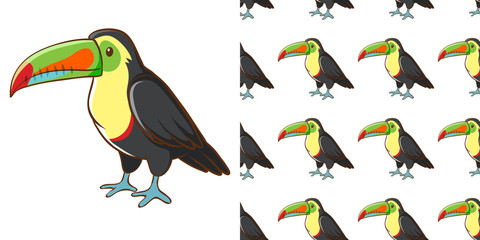 Seamless background design with cute toucan