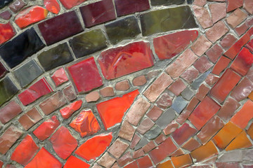 Mosaic pattern of multicolored tiles on the wall