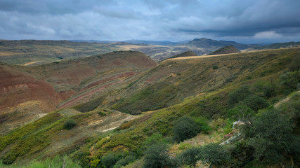 steppe mountains of multicolored sandstone in Georgia in the area of ​​the David Gareji Monastery