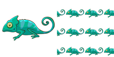 Seamless background design with green chameleon