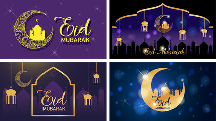 Four background designs for Muslim festival Eid Mubarak