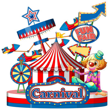 Carnival sign template with many rides in background