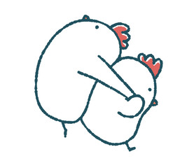 ゆるいにわとりたちは柔軟体操で体を反らす